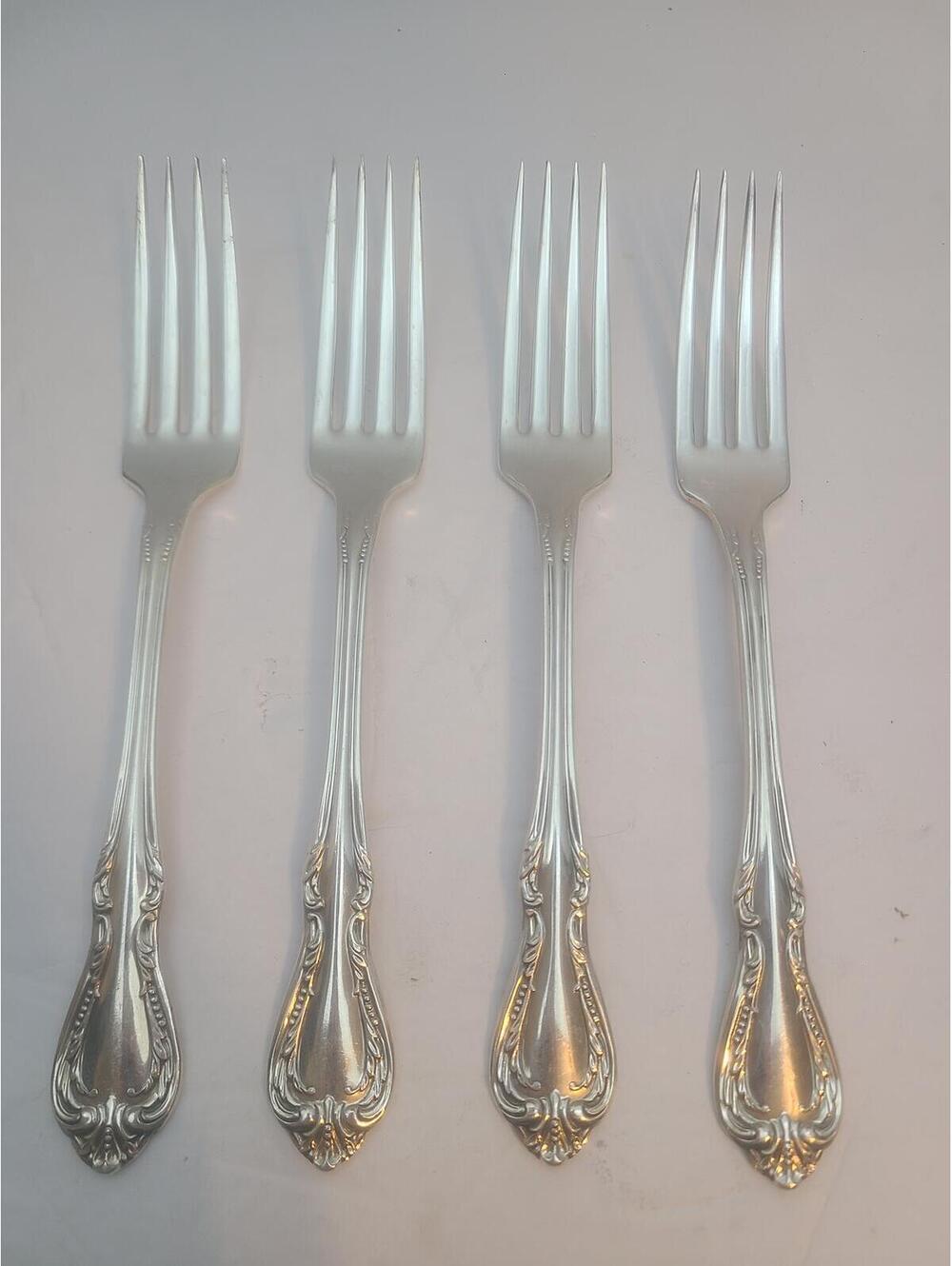 Lot of 4 WM A Rogers Oneida Chalice Harmony Pattern Silver Plate Dinner Forks